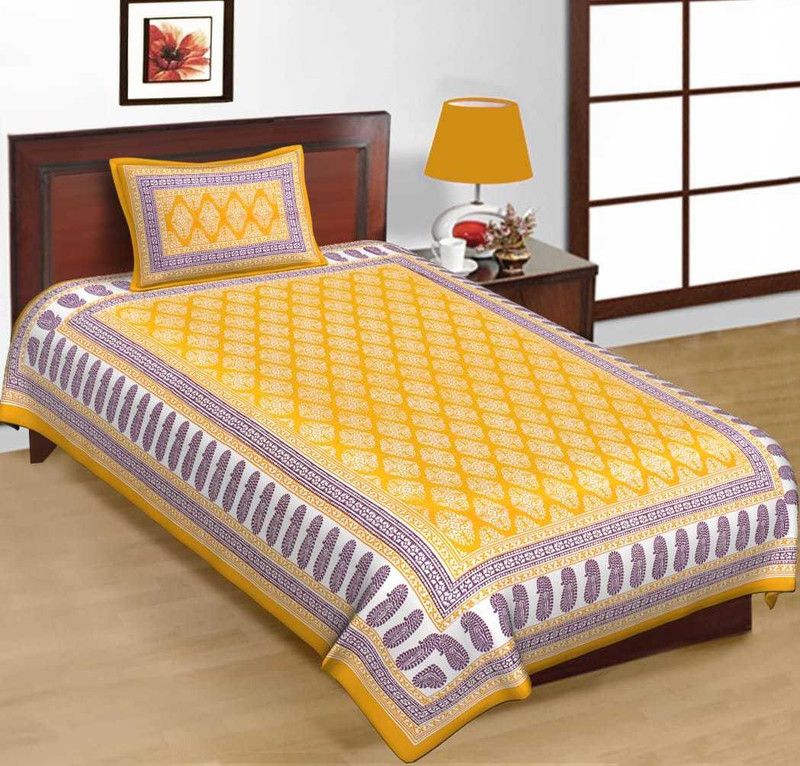 210 TC Cotton Single Bedsheet  (Pack of 1, Yellow)