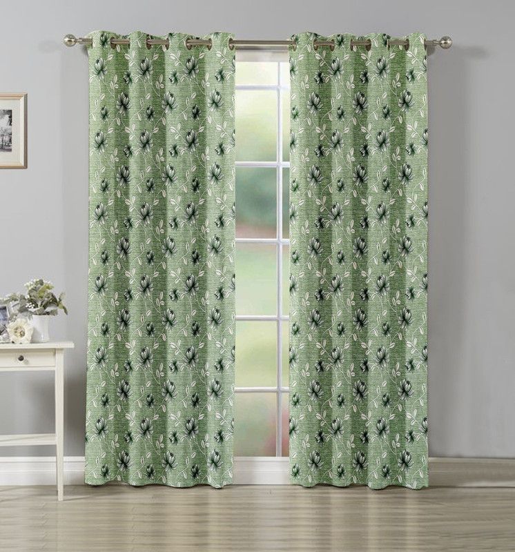 AH-DECOR 183 cm (6 ft) Polyester Room Darkening Window Curtain (Pack Of 2)  (Floral, Green Multi Colour Curtain)