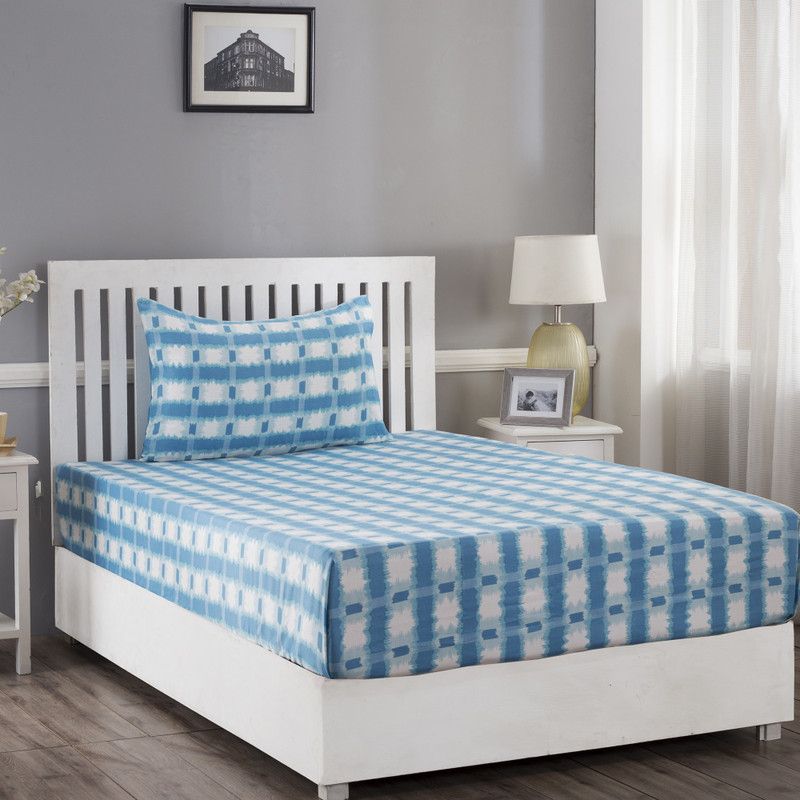 Maspar 210 TC Cotton Single Geometric Flat Bedsheet  (Pack of 1, Blue)