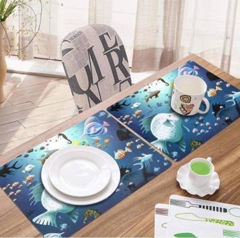 Square Pack of 6 Table Placemat  (Multicolor, Light Blue, PVC)