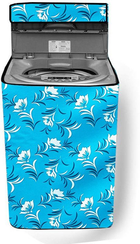 JM Homefurnishings Top Loading Washing Machine Cover  (Width: 52 cm, Sky Blue, White)