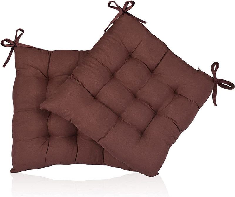 OneNonly Fantabulous Chair Cushions with Handmade Quilting for Outdoor/Indoor Cotton Solid Chair Pad Pack of 2  (Brown)