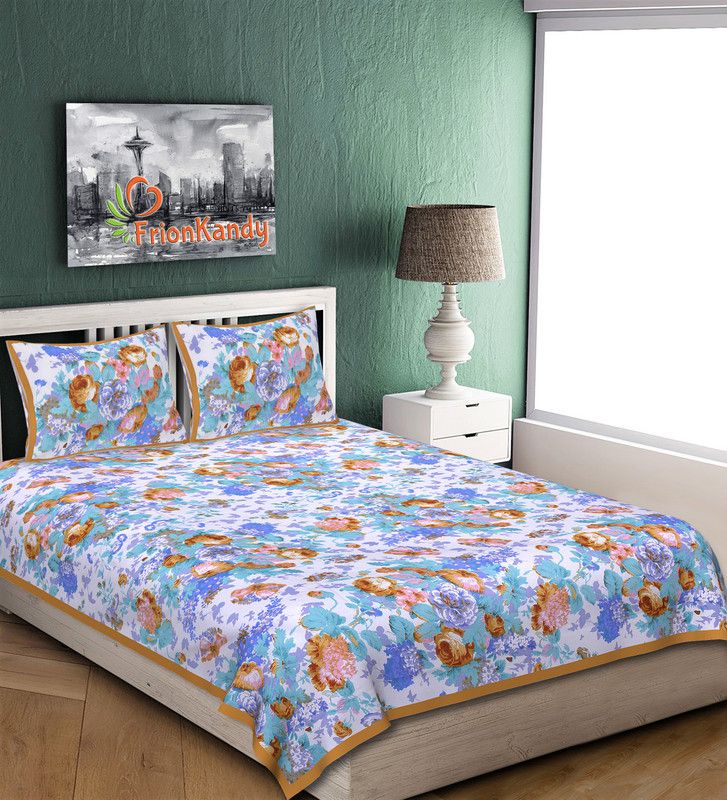 FrionKandy 240 TC Cotton Double Floral Flat Bedsheet  (Pack of 1, Multicolor)