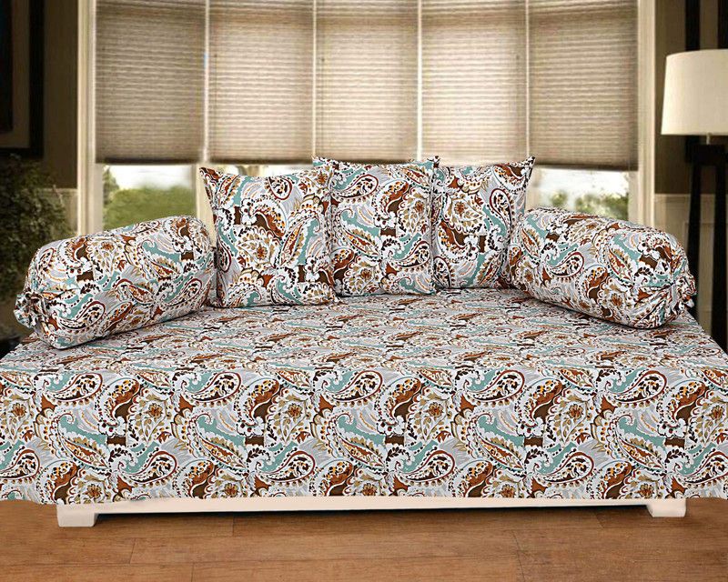 Go Texstylers Cotton Paisley Diwan Set  (Brown)