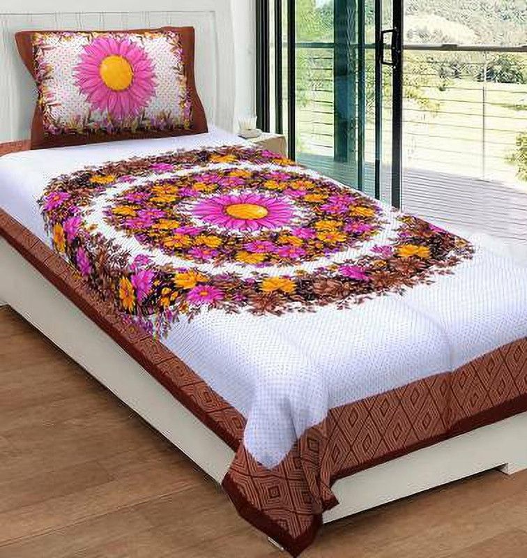 Ubania Collection 140 TC Cotton Single Floral Flat Bedsheet  (Pack of 1, Multicolor)