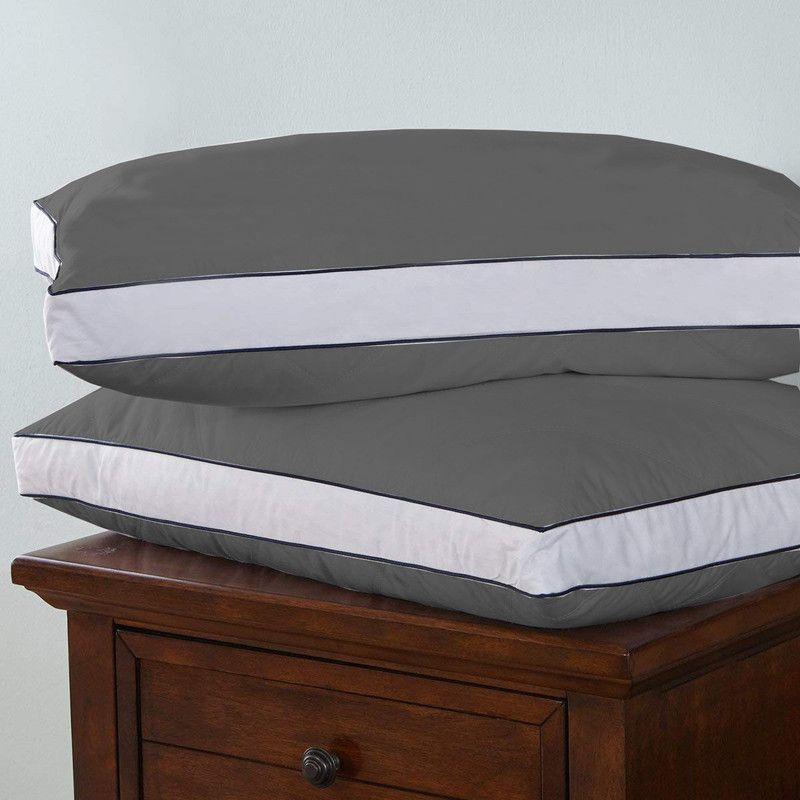 Riyans group Colored Piping Gusseted Pillow Microfibre Abstract Sleeping Pillow Pack of 2  (Grey)
