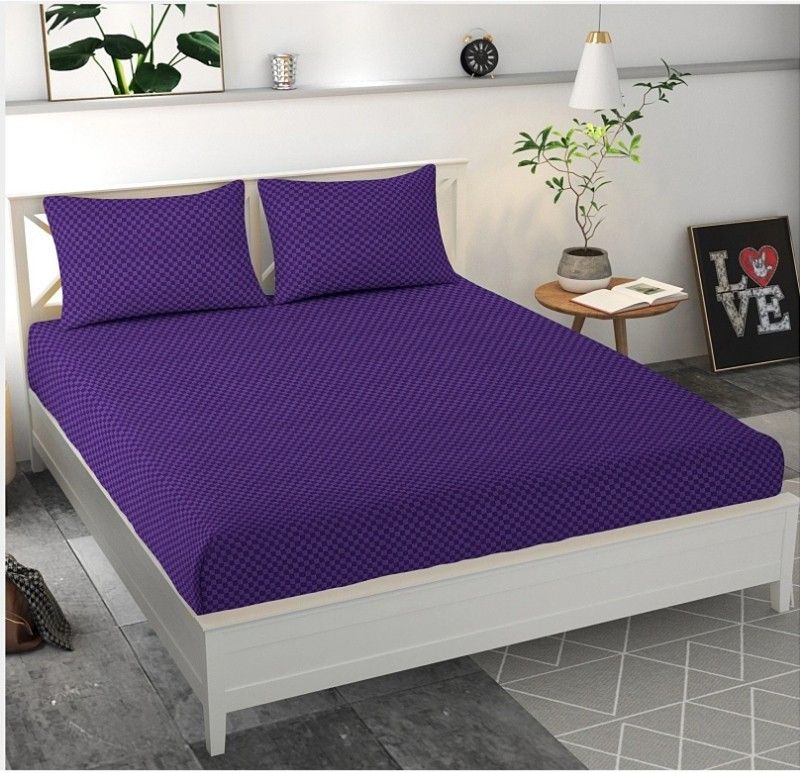 Homexy 240 TC Microfiber Double Checkered Flat Bedsheet  (Pack of 1, Purple)