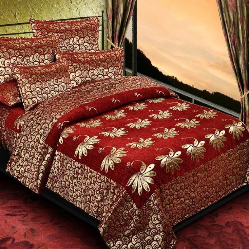 Duffers 500 TC Velvet Double Abstract Flat Bedsheet  (Pack of 1, Maroon)