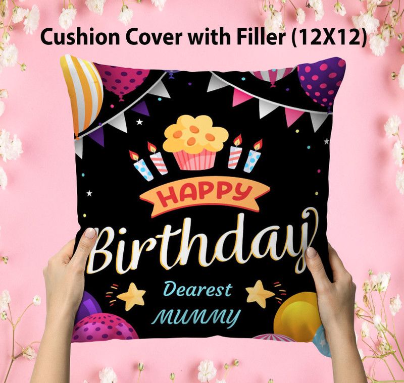 NH10 DESIGNS Mummy Printed Cushion Pillow For Mummy 12x12 inch HBD12CU 87 Microfibre Solid Cushion Pack of 1  (Black)