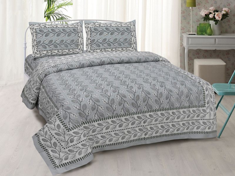 Shubastik 144 TC Cotton King Printed Flat Bedsheet  (Pack of 1, Black)
