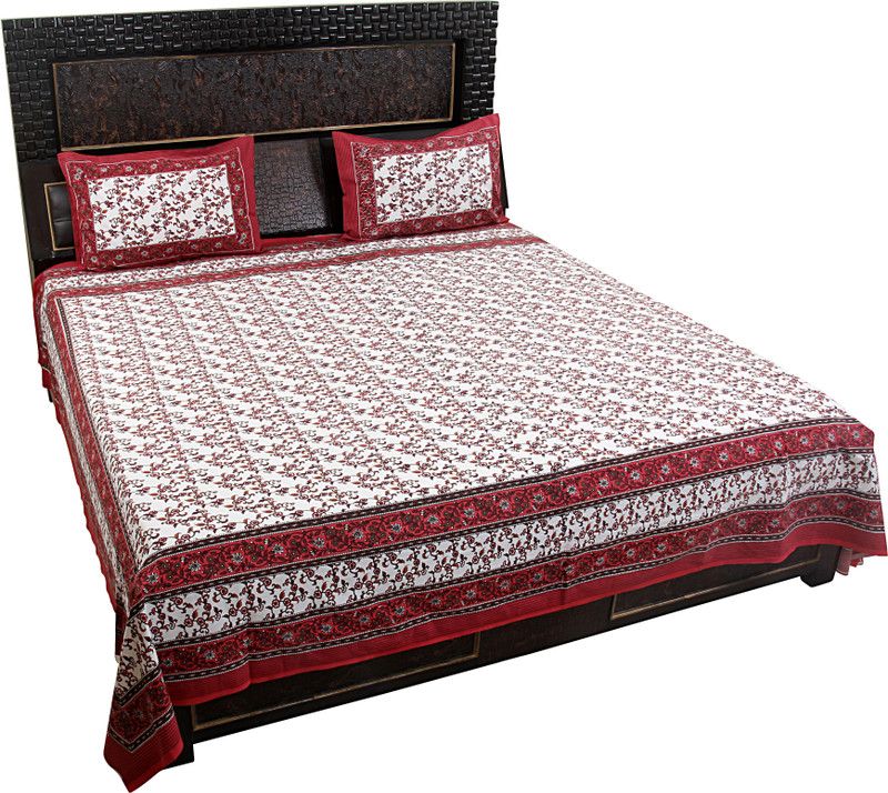 K2M2 180 TC Cotton Double Floral Flat Bedsheet  (Pack of 1, Red)