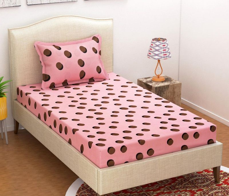 KAPRIDO 150 TC Cotton Single Floral Fitted (Elastic) Bedsheet  (Pack of 1, Pink)