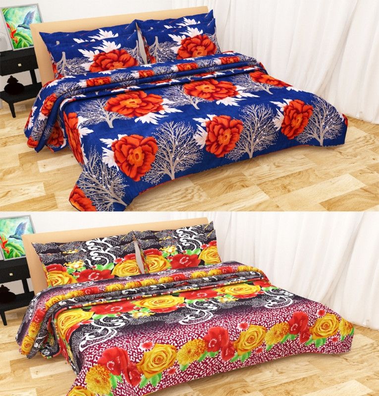 Hot Dealzz 120 TC Polycotton Double Printed Flat Bedsheet  (Pack of 4, Multiclor)