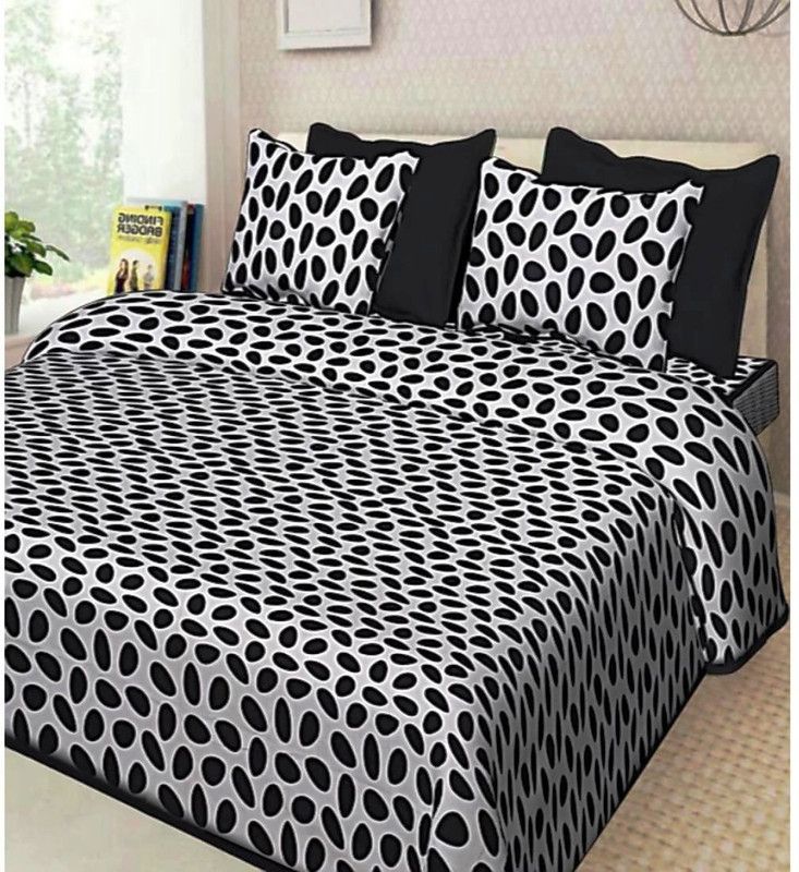 ZGX 330 TC Cotton Double Printed Flat Bedsheet  (Pack of 1, Black)
