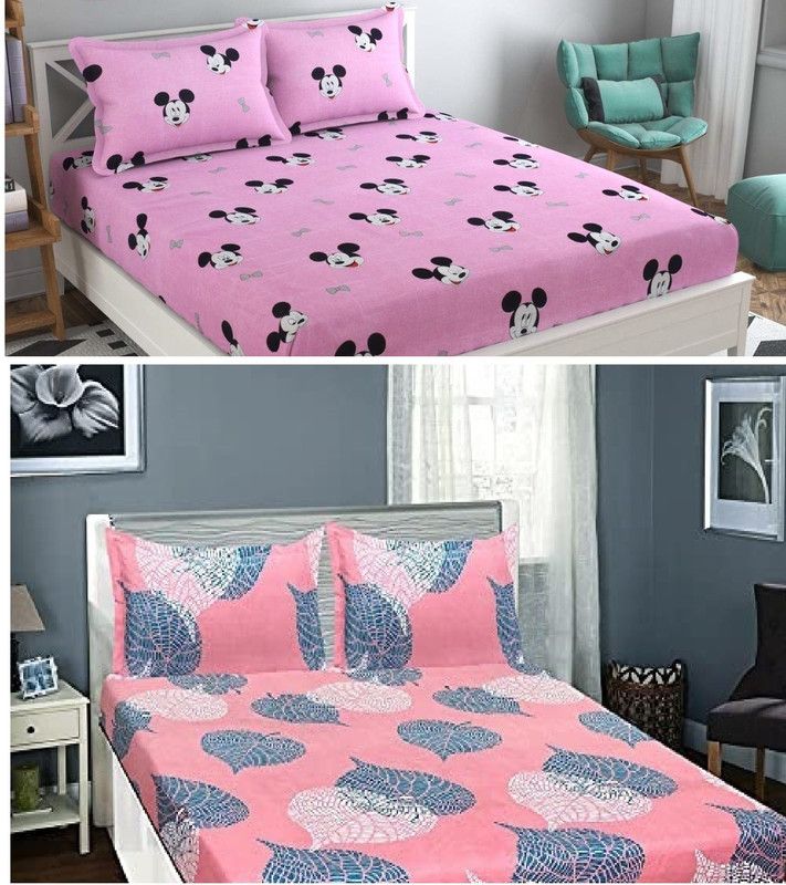 Twinkle Star's 210 TC Cotton Double Cartoon Flat Bedsheet  (Pack of 2, Multicolor)