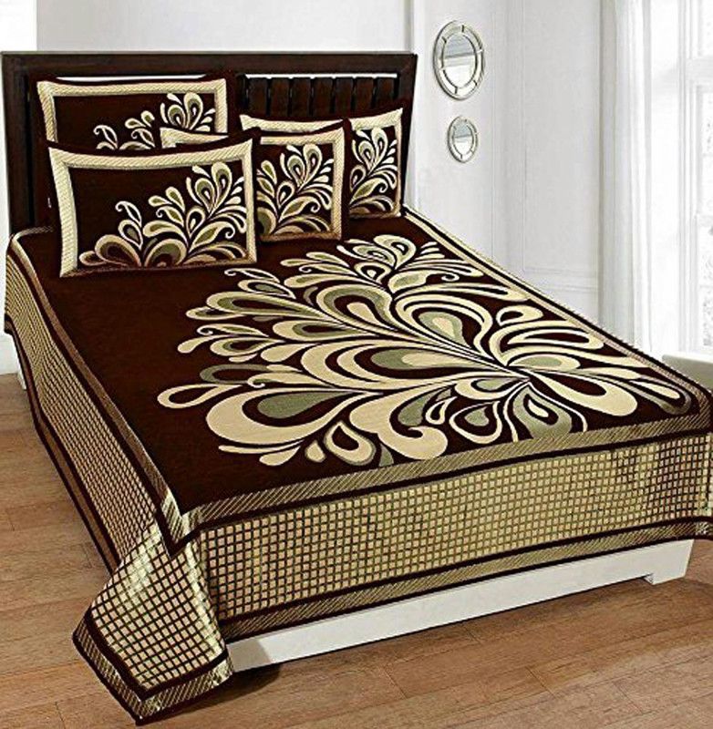 Skytex Velvet Double Self Design Flat Bedsheet  (Pack of 1, Brown)