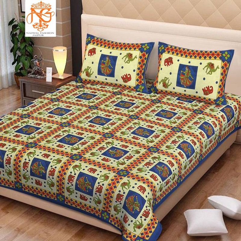 Aranatha Enterprises 151 TC Cotton Double 3D Printed Flat Bedsheet  (Pack of 1, Blue)