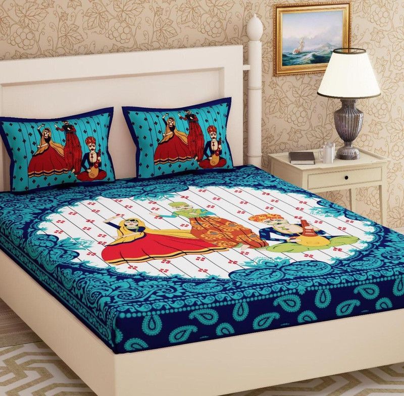 KRISHNA 220 TC Cotton Double Printed Flat Bedsheet  (Pack of 1, Multicolor)