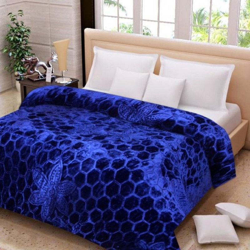 GAURALI CREATIONS Geometric Double Mink Blanket for Heavy Winter  (Polyester, Dark Blue)