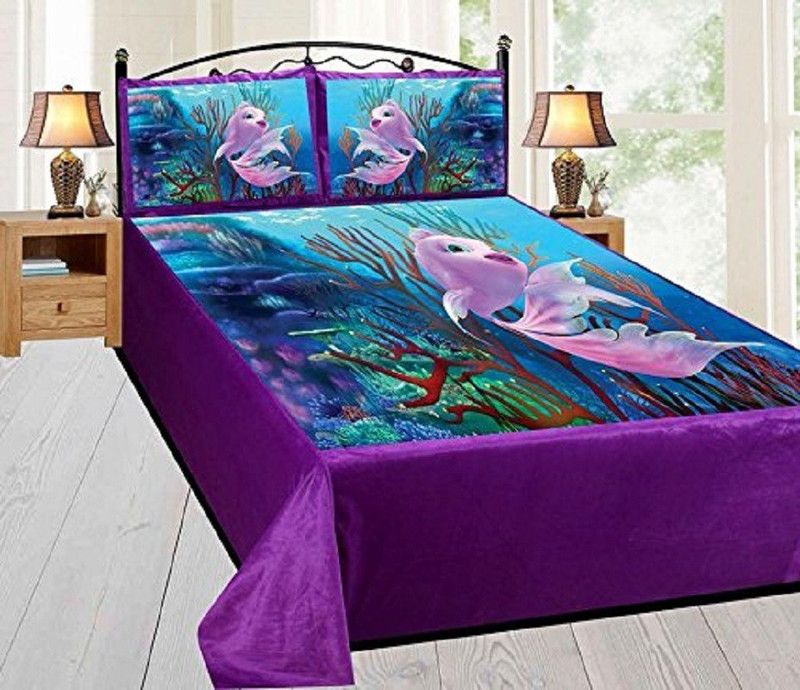 pitit custon 150 TC Velvet Double Printed Flat Bedsheet  (Pack of 1, Blue)