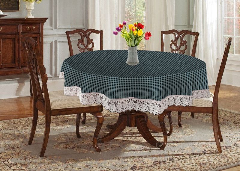 E-Retailer Checkered 4 Seater Table Cover  (Black, Grey, PVC)
