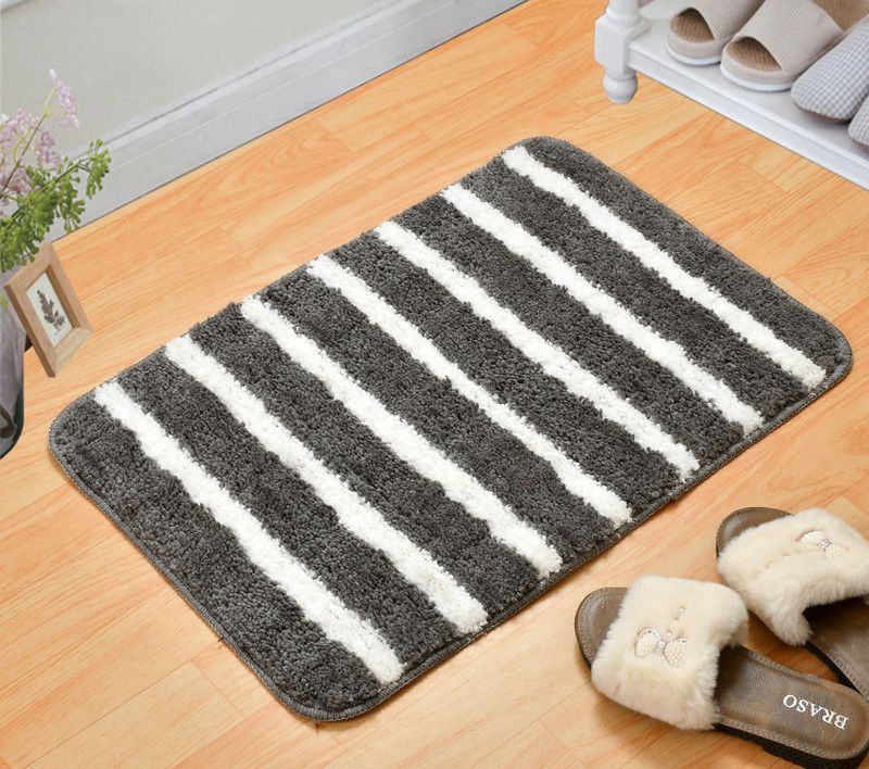 Shri Radhe Enterprises Microfiber, Rubber Floor Mat  (Grey-Stripes, Small)
