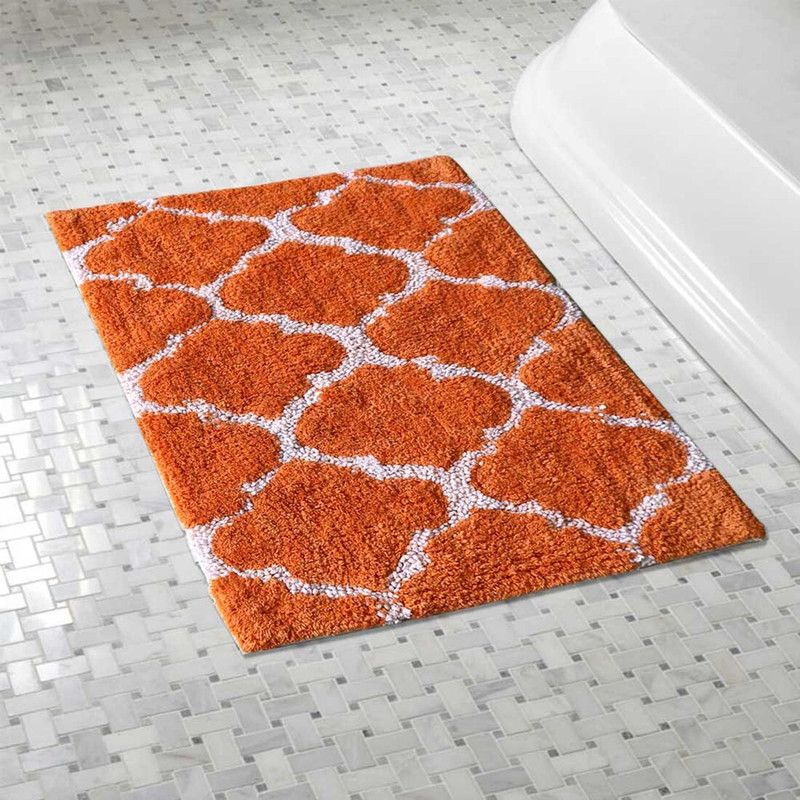 The Home Talk Cotton Bathroom Mat  (Orange, Medium)