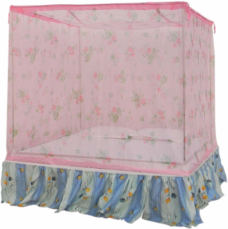 Ridsio HDPE - High Density Poly Ethylene Adults Washable Printed Mosquito Net For Double Size Bed 7x7ft. Pink Machardani Mosquito Net  (Pink, Ceiling Hung)