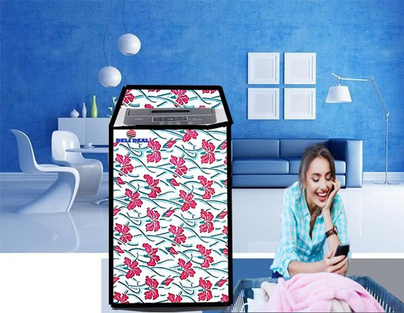 Delideal Top Loading Washing Machine Cover  (Width: 89 cm, Pink, Green)