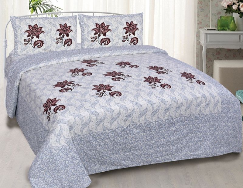 J J Enterprises 180 TC Cotton Double Floral Flat Bedsheet  (Pack of 1, Blue)