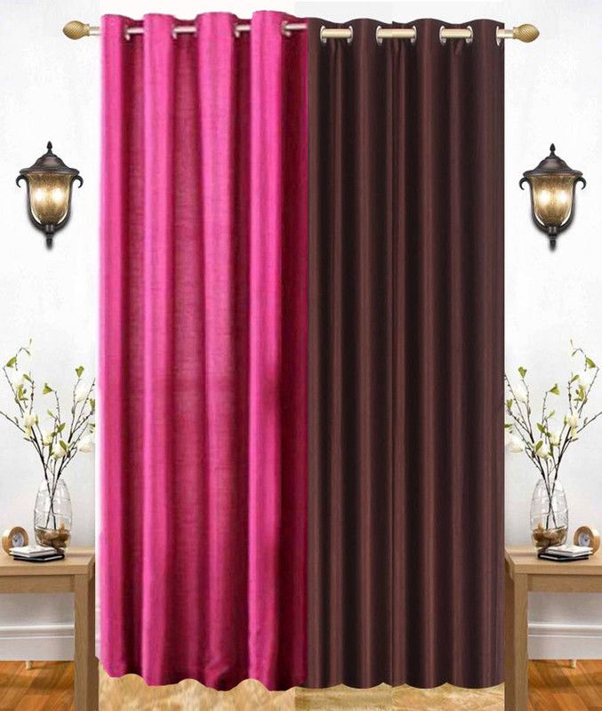 India Furnish 213 cm (7 ft) Polyester Semi Transparent Door Curtain (Pack Of 2)  (Plain, Brown & Dark Pink)