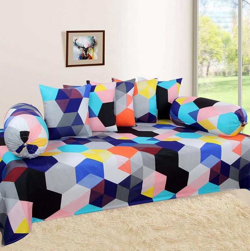 SHAKRIN Polyester Geometric Diwan Set  (Multicolor)