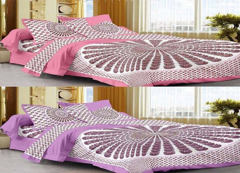 UNIQCHOICE 120 TC Cotton Double Printed Flat Bedsheet  (Pack of 2, Blue)