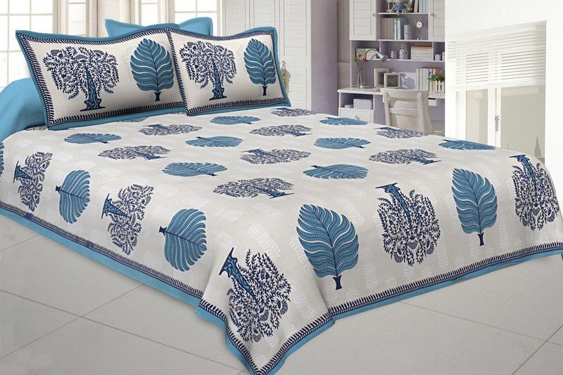 JSCREATION 240 TC Cotton Double Printed Flat Bedsheet  (Pack of 1, White)