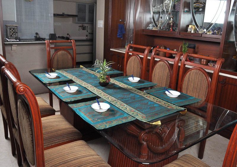 Lal Haveli Green Silk Table Linen Set  (Pack of 7)