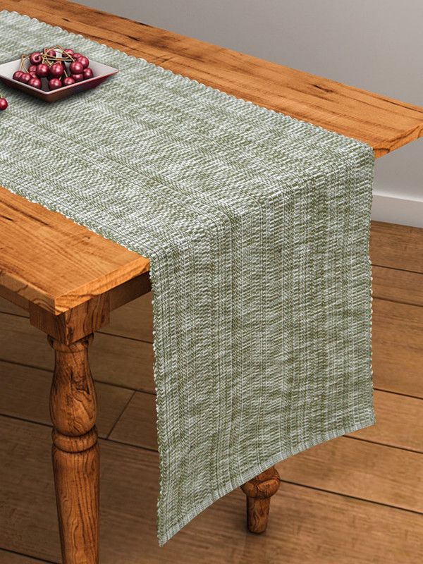 Flipkart SmartBuy Green, White 35 cm Table Runner  (Cotton)