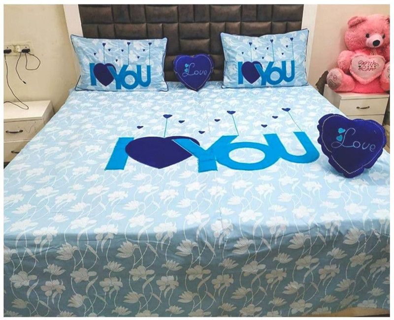 SHEYMOIL 400 TC Cotton King Self Design Flat Bedsheet  (Pack of 1, Blue)