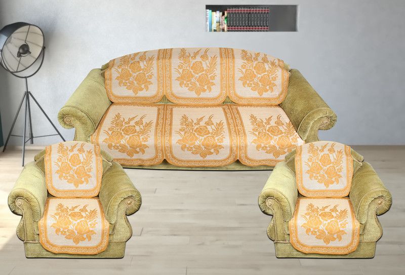 Sawan Polyester Floral Sofa Cover  (5 Seater Polyester Musterd Net Fabric Sofa Cover Pack of 10 Pcs Pack of 10)