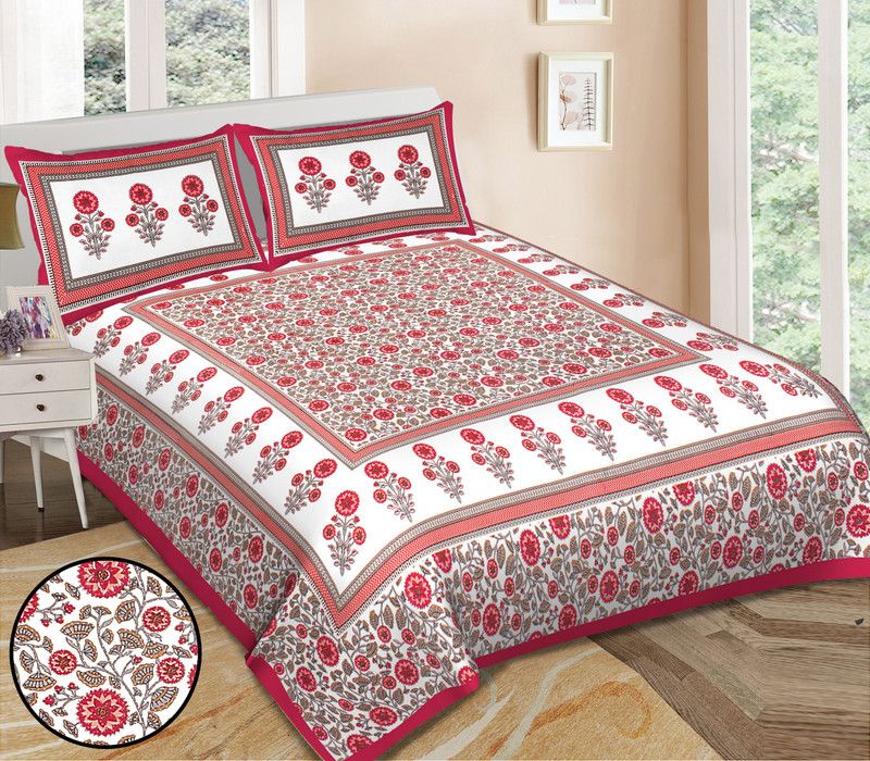 Lovely Home 120 TC Cotton King Jaipuri Prints Flat Bedsheet  (Pack of 1, Pink)