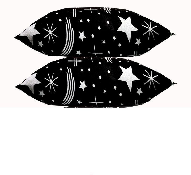 Polyester Fibre, Cotton Abstract Sleeping Pillow Pack of 2  (Black)