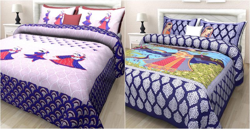 JAIPUR PRINTS 251 TC Cotton Double Solid Flat Bedsheet  (Pack of 2, Multicolor)
