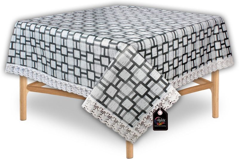 STYLISTA Self Design 2 Seater Table Cover  (Grey, PVC)