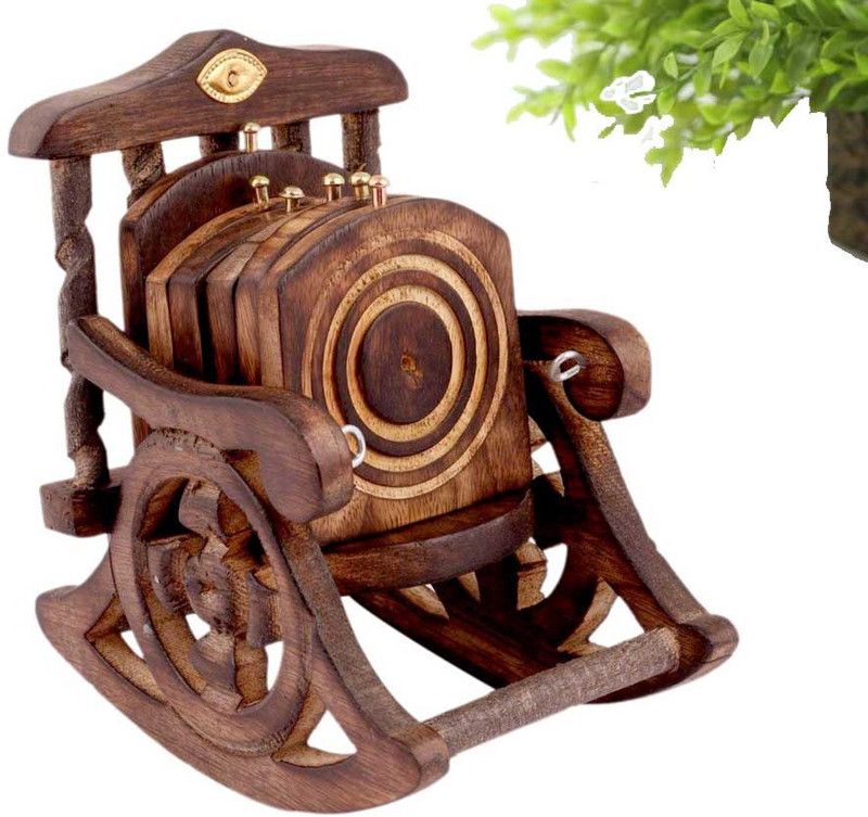 NABIL CREATION Square Wood Coaster Set  (Pack of 6)