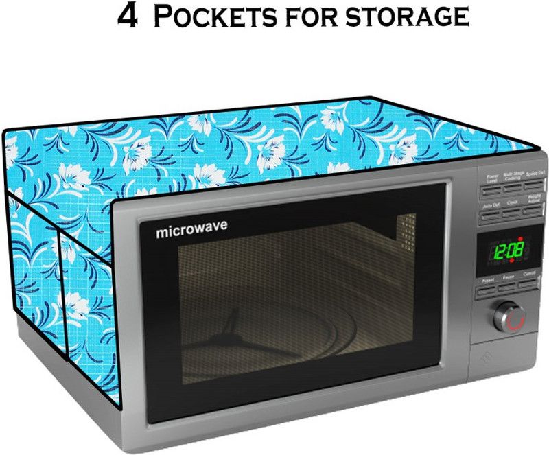 KVAR Microwave Oven Cover  (Width: 53 cm, White, Sky Blue)