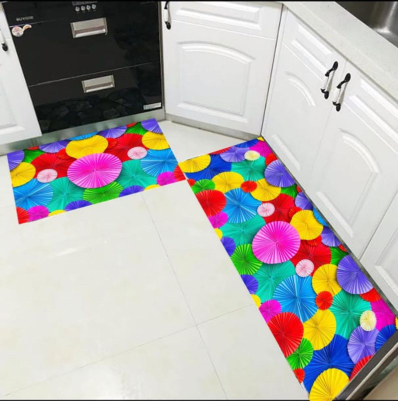 MAHI TEXTILES Polyester Floor Mat  (Multicolor9, Free, Pack of 2)