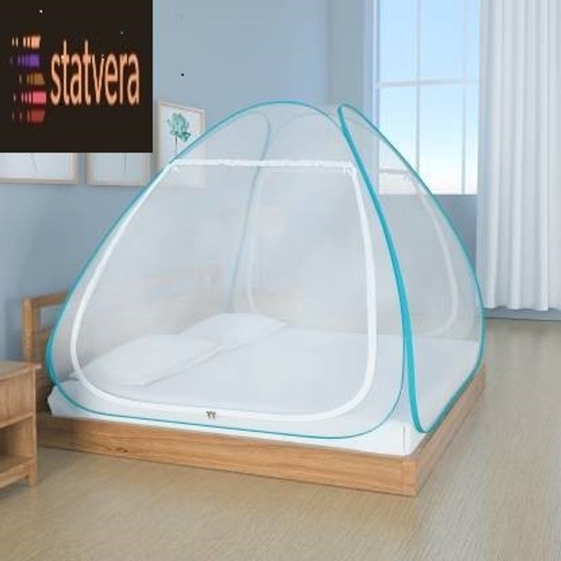 statvera Polyester Adults Washable Folding Double Bed Mosquito Net  (007 (Blue, White), Tent)