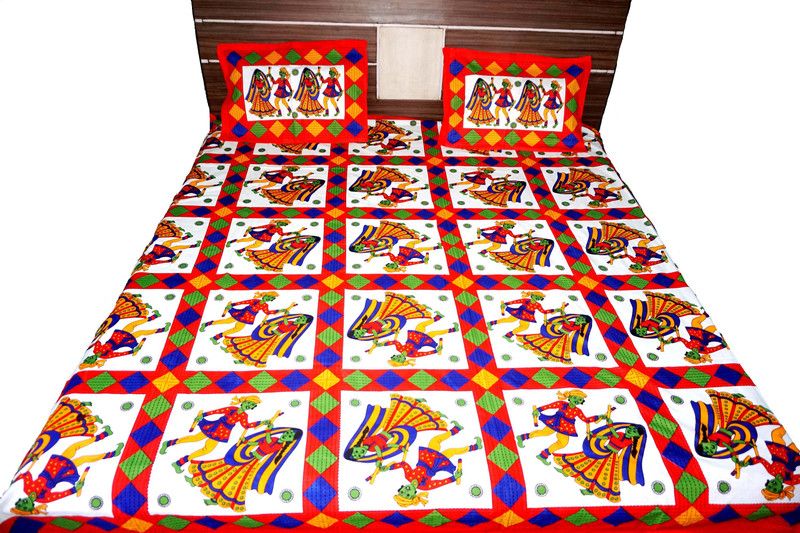 Prem Industries 300 TC Cotton Double Self Design Flat Bedsheet  (Pack of 1, Red)