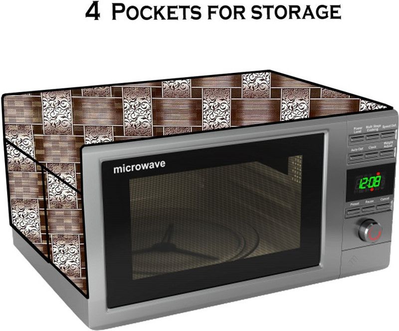 KVAR Microwave Oven Cover  (Width: 49 cm, White, Brown)