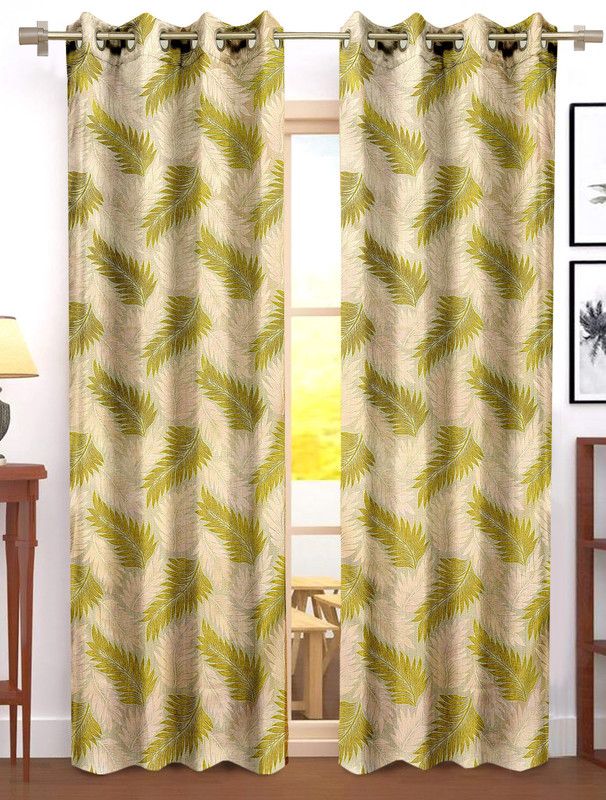 Cortina 270 cm (9 ft) Polyester Room Darkening Long Door Curtain (Pack Of 2)  (Floral, Green)