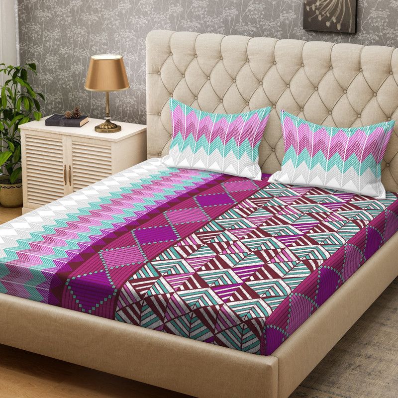Bombay Dyeing 100 TC Cotton Double Geometric Flat Bedsheet  (Pack of 1, Multicolor)